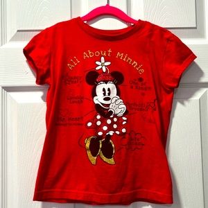 Girls Minnie Mouse t-shirt red shirt sleeve size M (7/8) 100% organic cotton